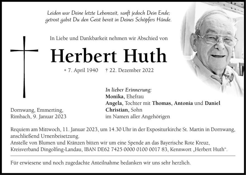 Traueranzeige Herbert Huth