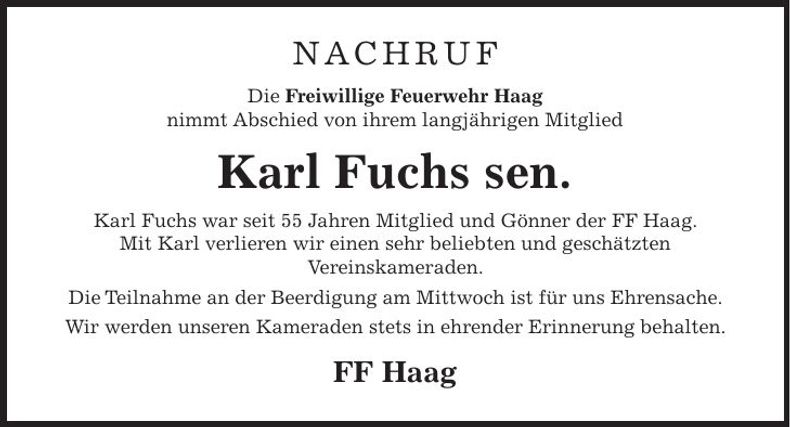 Traueranzeige Karl Fuchs