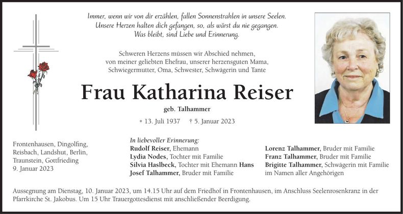 Traueranzeige Katharina Reiser
