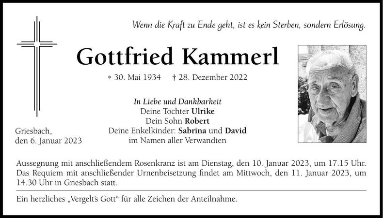 Traueranzeige Gottfried Kammerl
