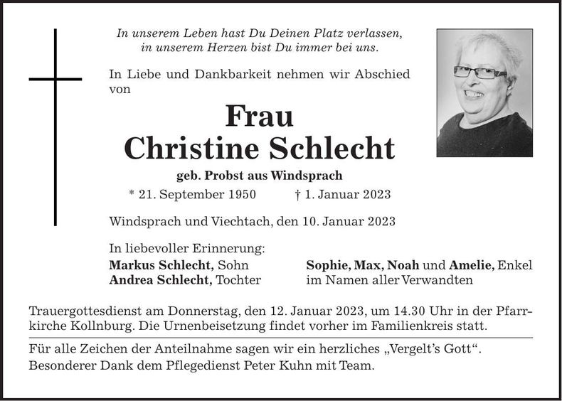 Traueranzeige Christine Schlecht