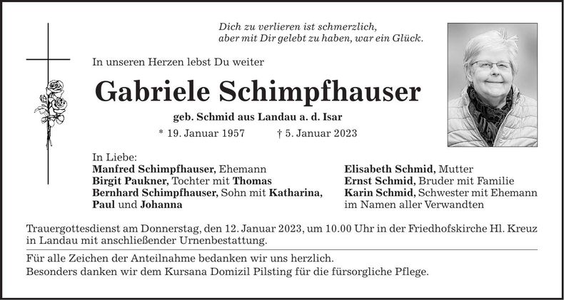 Traueranzeige Gabriele Schimpfhauser