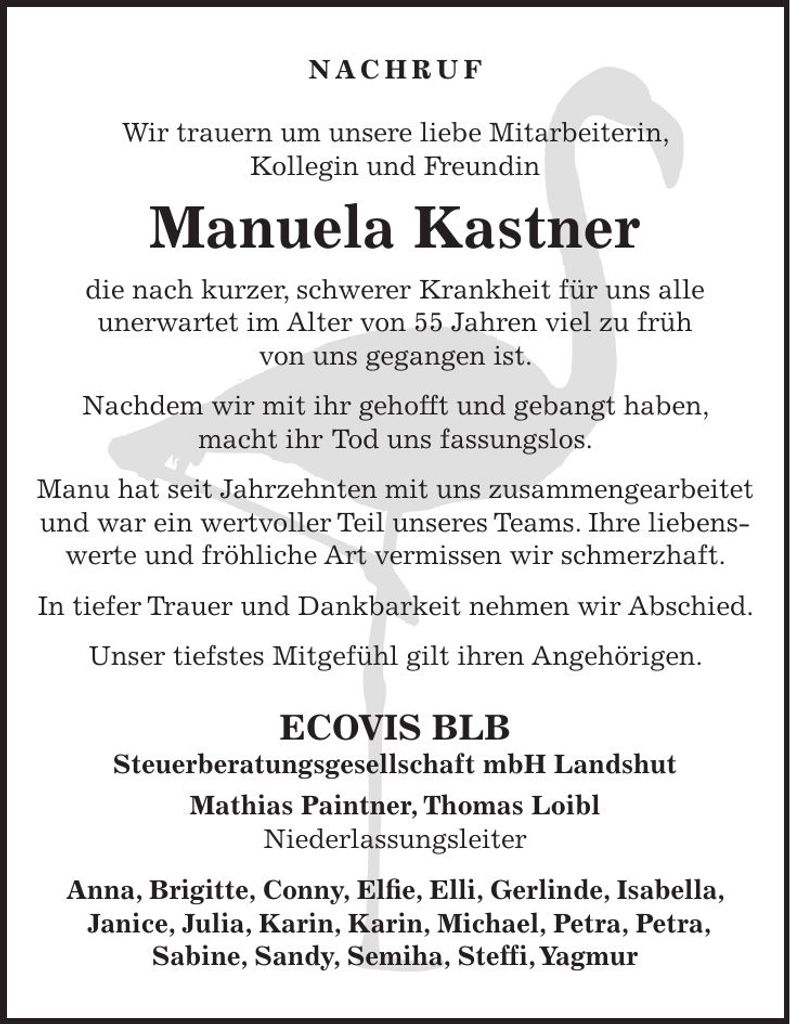 Traueranzeige Manuela Kastner