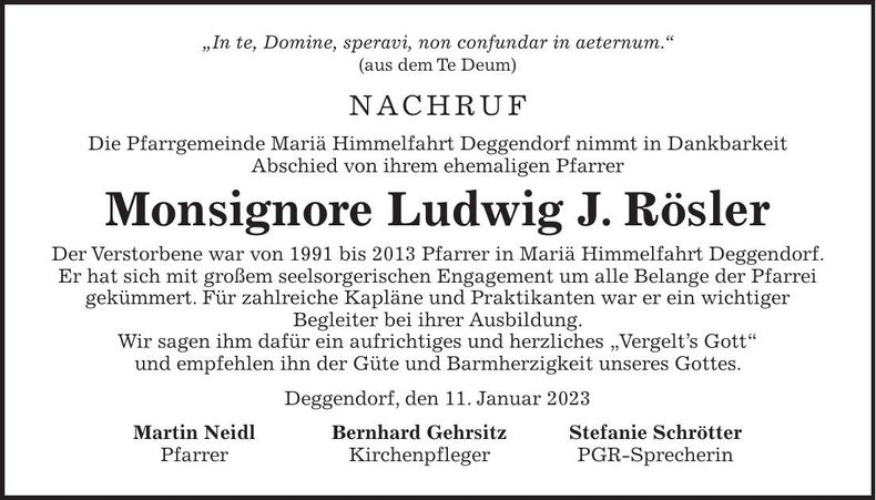 Traueranzeige Ludwig Rösler