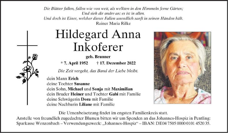 Traueranzeige Hildegard Inkoferer