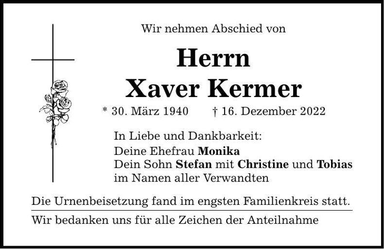 Traueranzeige Xaver Kermer