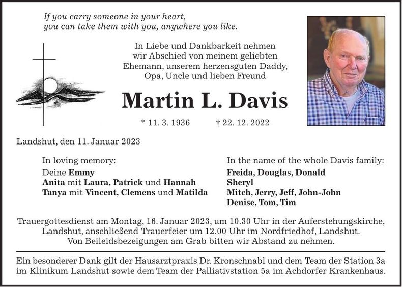 Traueranzeige Martin L. Davis