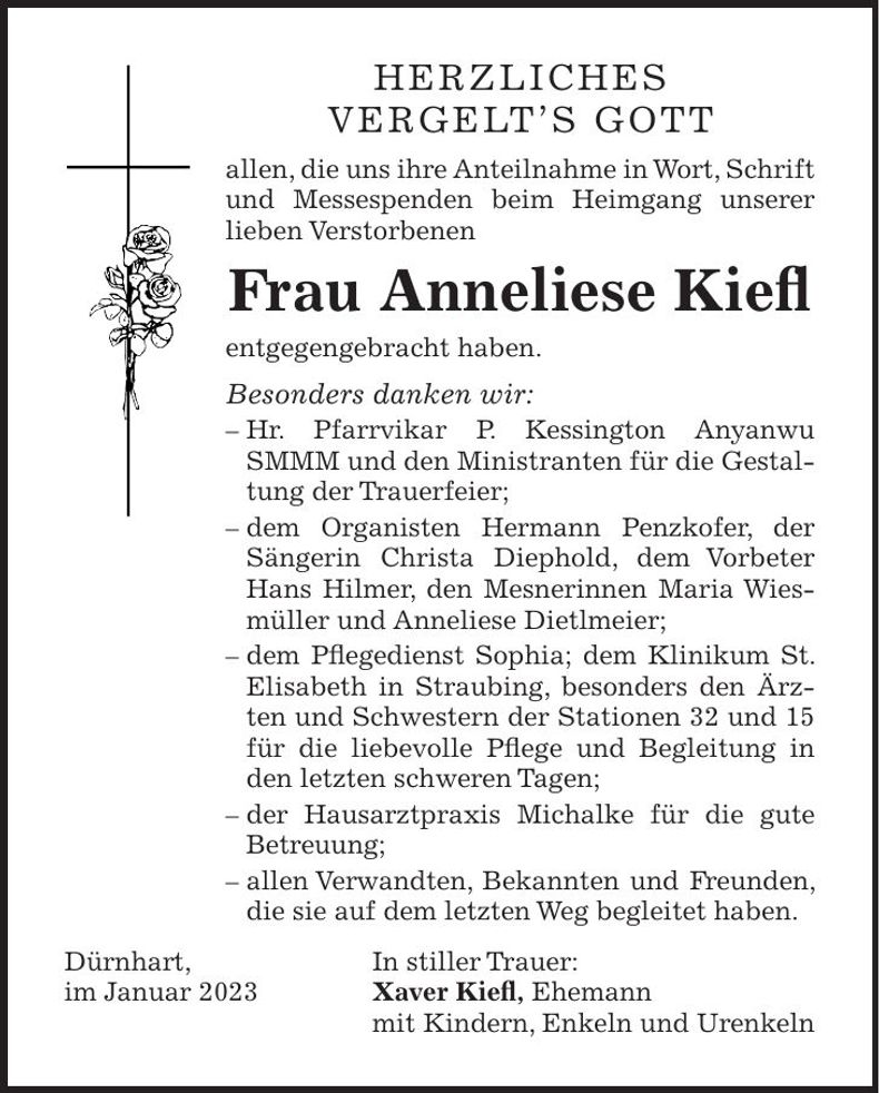 Traueranzeige Anneliese Kiefl