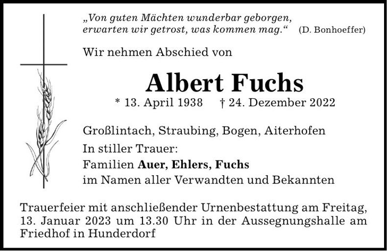 Traueranzeige Albert Fuchs