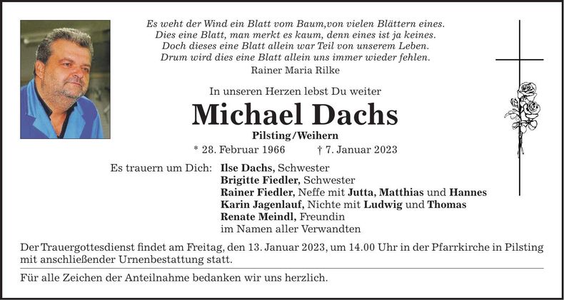 Traueranzeige Michael Dachs