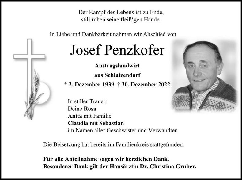 Traueranzeige Josef Penzkofer
