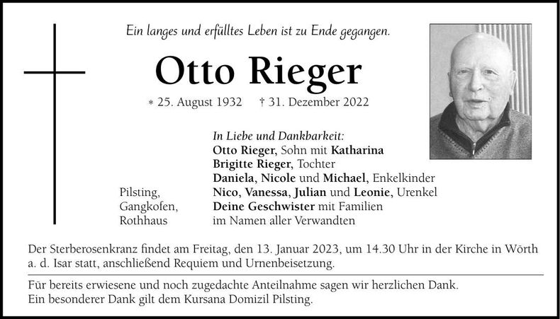 Traueranzeige Otto Rieger