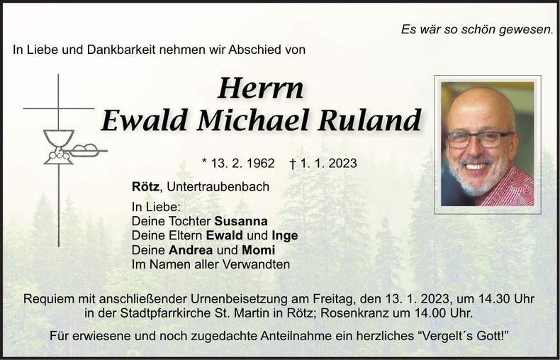 Traueranzeige Ewald Michael Ruland