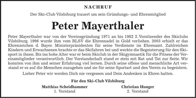 Traueranzeige Peter Mayerthaler