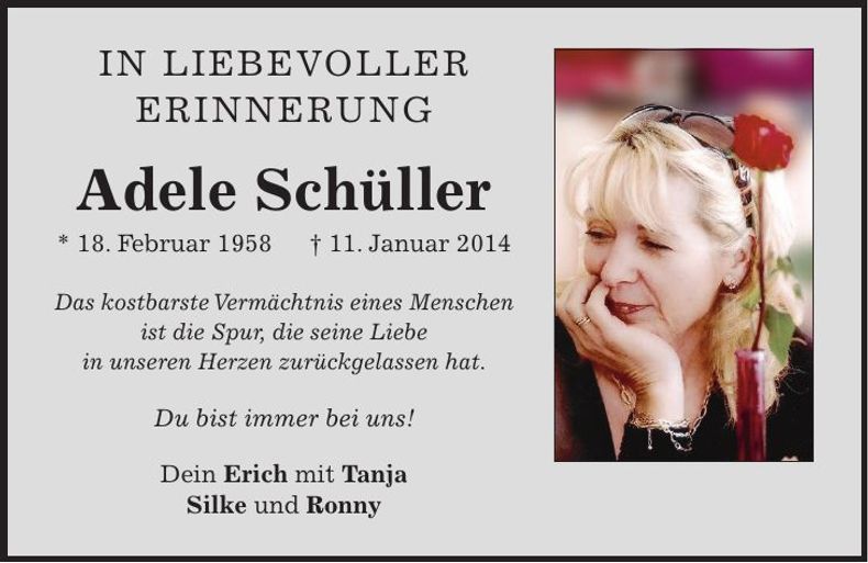 Traueranzeige Adele Schüller
