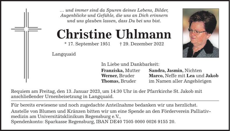 Traueranzeige Christine Uhlmann