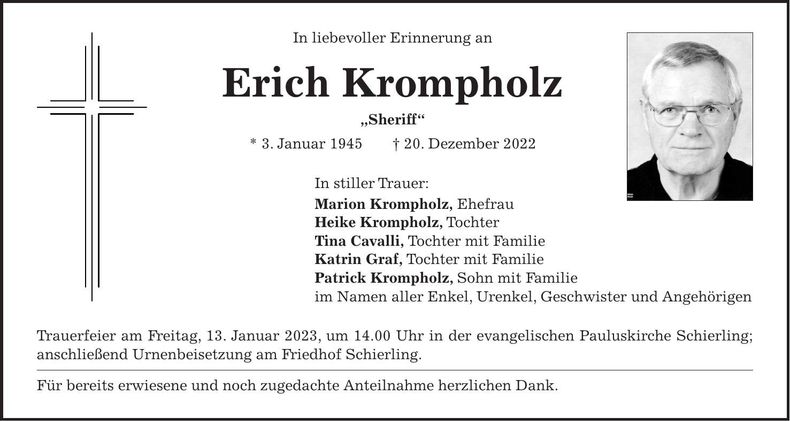 Traueranzeige Erich Krompholz