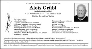 Traueranzeige Alois Grübl