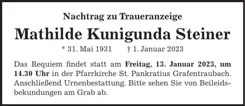 Traueranzeige Mathilde Steiner