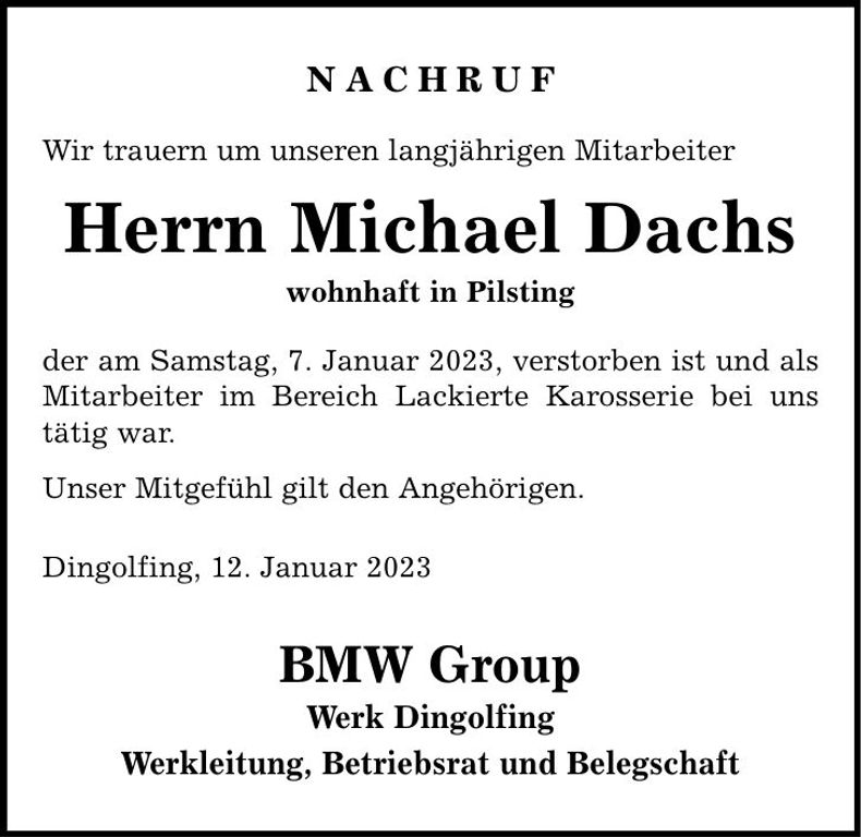 Traueranzeige Michael Dachs