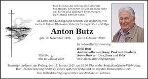 Traueranzeige Anton Butz