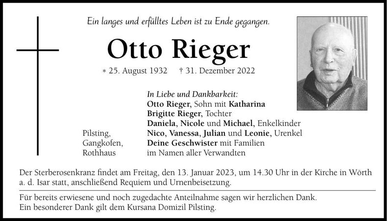 Traueranzeige Otto Rieger