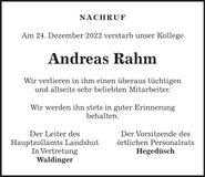 Traueranzeige Andreas Rahm