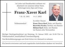 Traueranzeige Franz-Xaver Karl