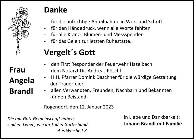Traueranzeige Angela Brandl