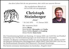 Traueranzeige Christof Steinbereger