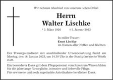 Traueranzeige Walter Lischke