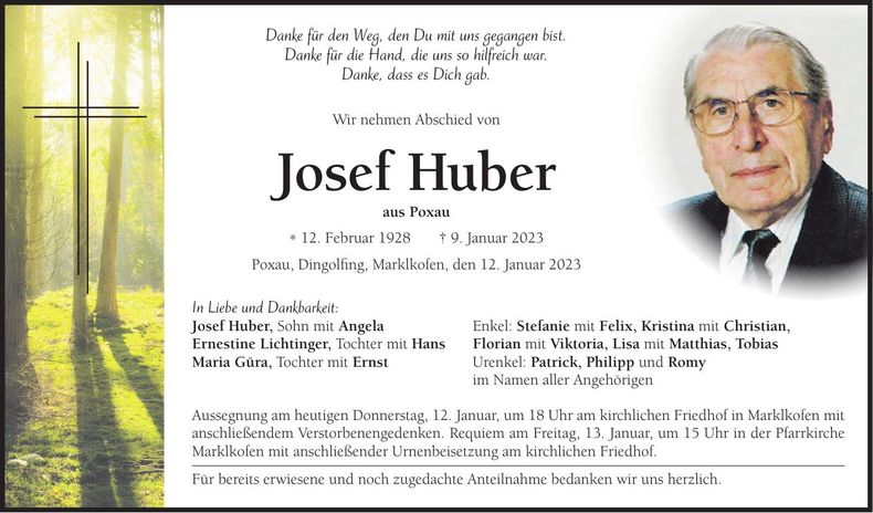 Traueranzeige Josef Huber