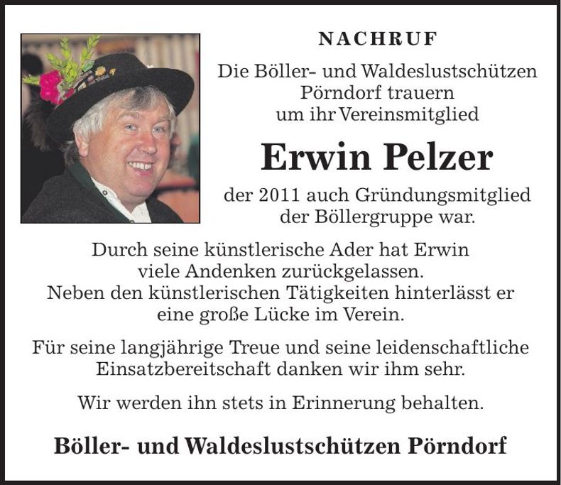 Traueranzeige Erwin Pelzer