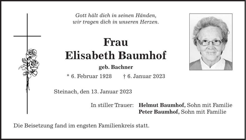 Traueranzeige Elisabeth Baumhof