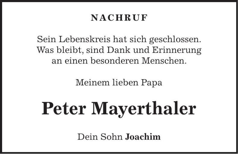 Traueranzeige Peter Mayerthaler