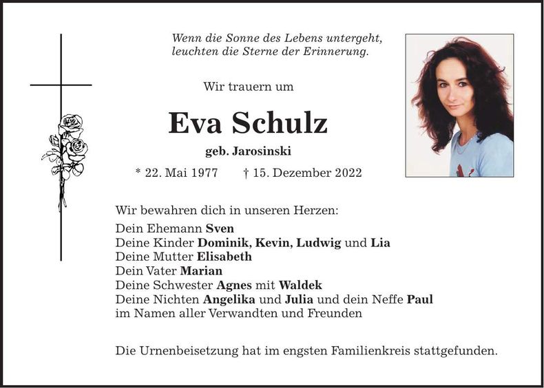 Traueranzeige Eva Schulz