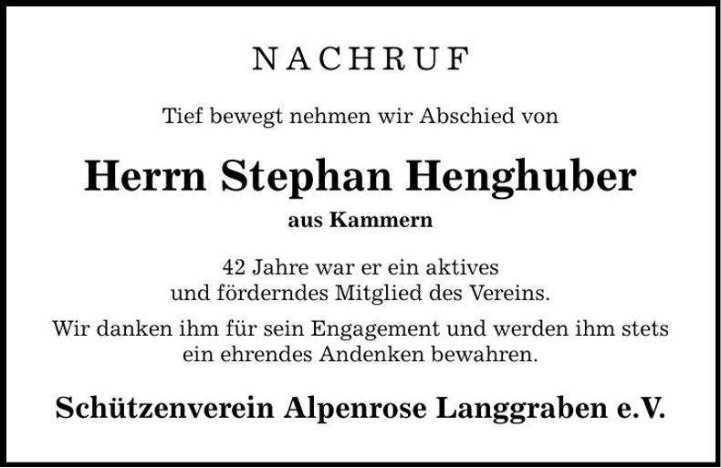 Traueranzeige Stephan Henghuber