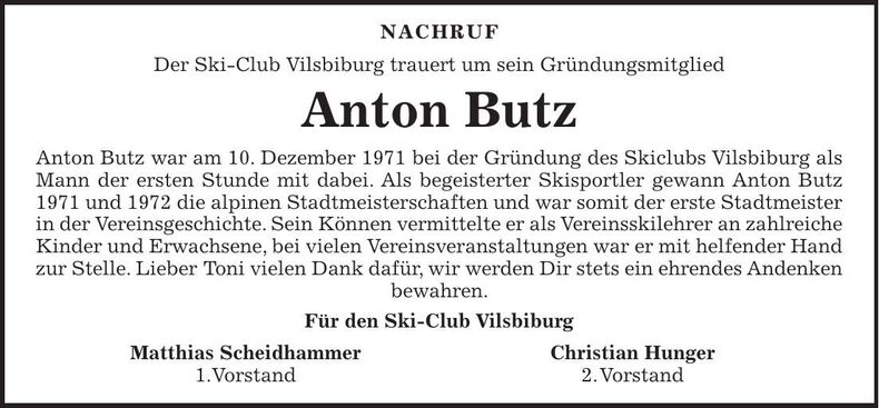 Traueranzeige Anton Butz