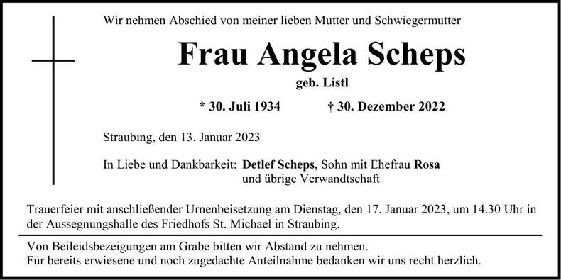 Traueranzeige Angela Scheps