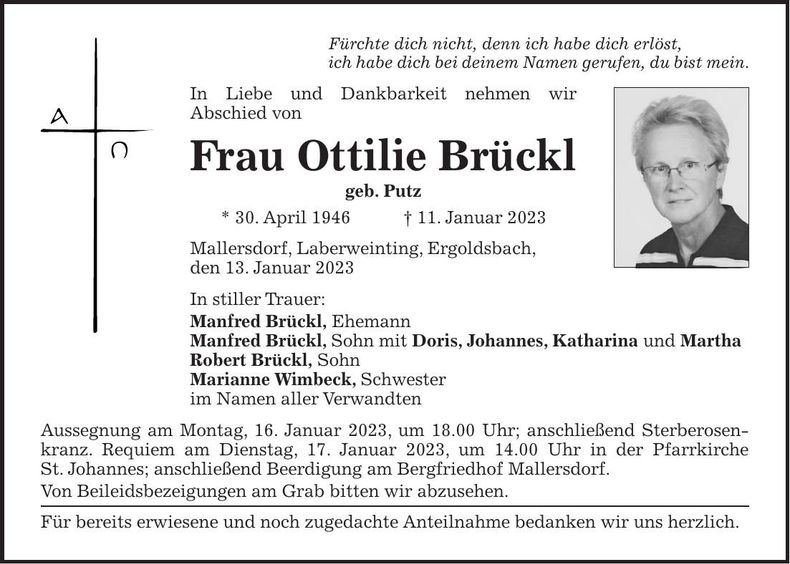 Traueranzeige Ottilie Brückl