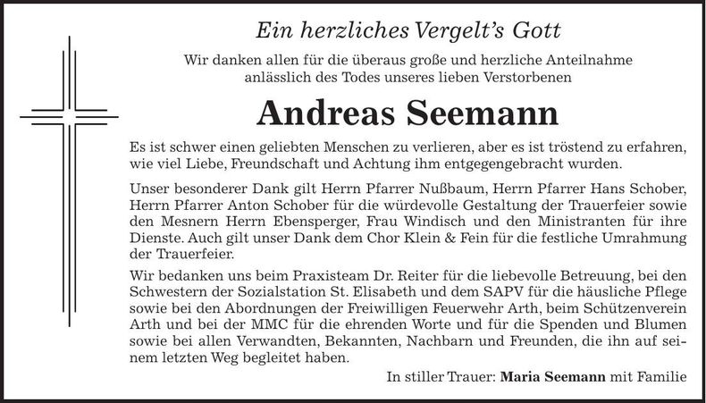 Traueranzeige Andreas Seemann