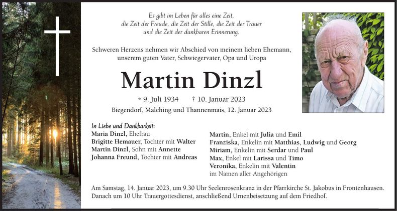Traueranzeige Martin Dinzl