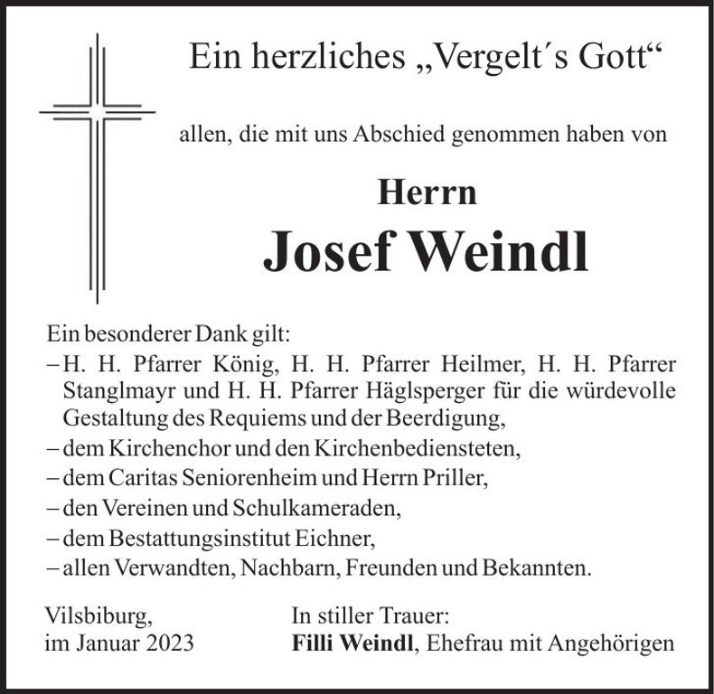 Traueranzeige Josef Weindl