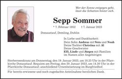 Traueranzeige Josef Sommer