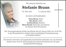 Traueranzeige Stefanie Braun