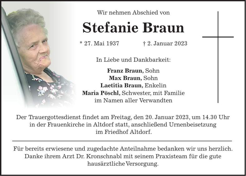 Traueranzeige Stefanie Braun