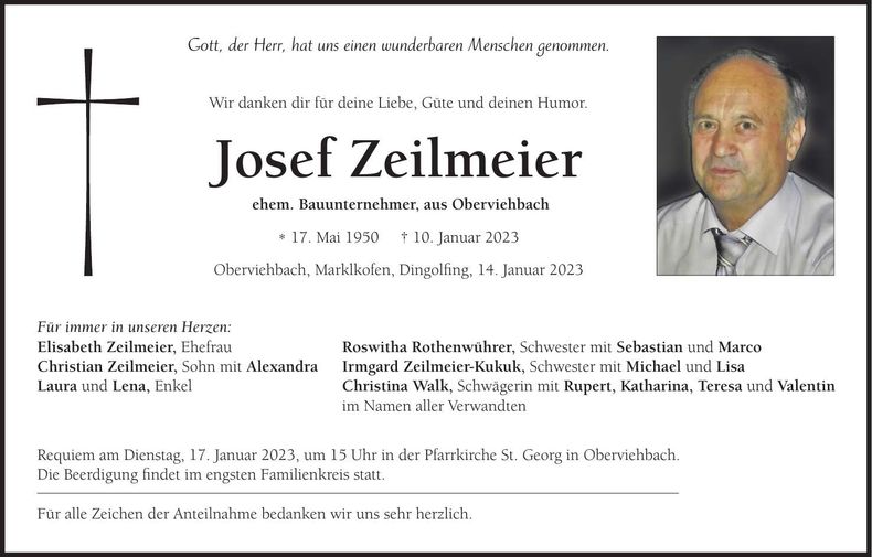Traueranzeige Josef Zeilmeier