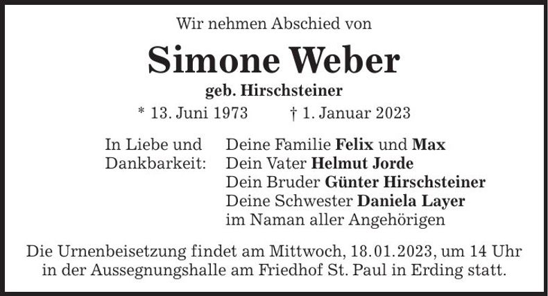 Traueranzeige Simone Weber