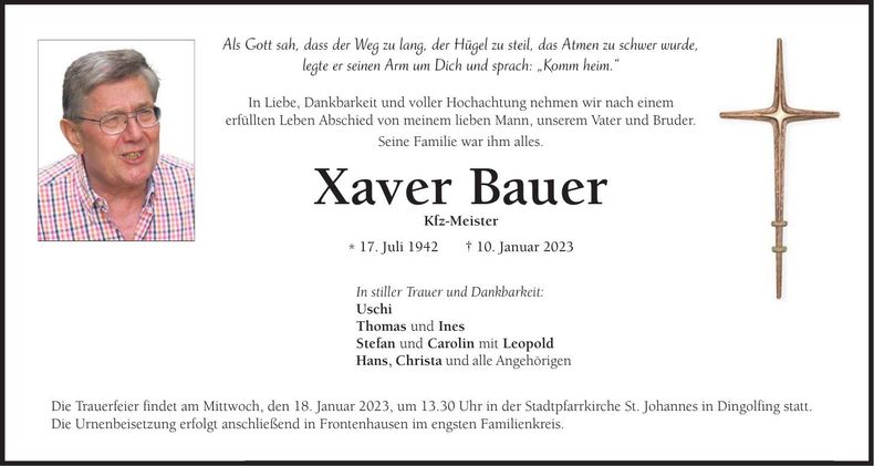 Traueranzeige Xaver Bauer