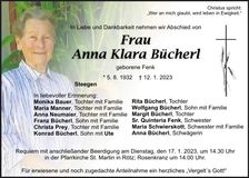 Traueranzeige Anna Klara Bücherl